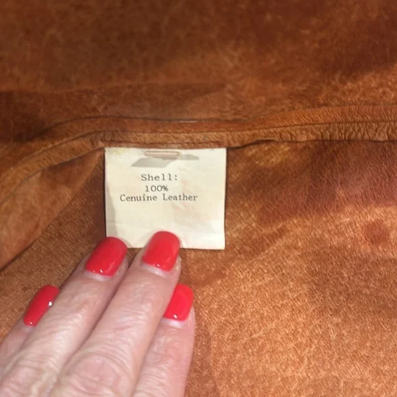 100% Genuine Leather Snap-Button Shirt Jacket (Size Medium, Rust Orange Vintage) - Picture 11 of 16